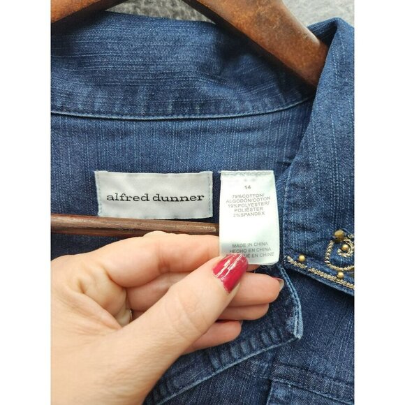 Alfred Dunner Womens Denim Beaded Collar Jacket & Pull-On Pants Set Size 14 Cott - Picture 3 of 8